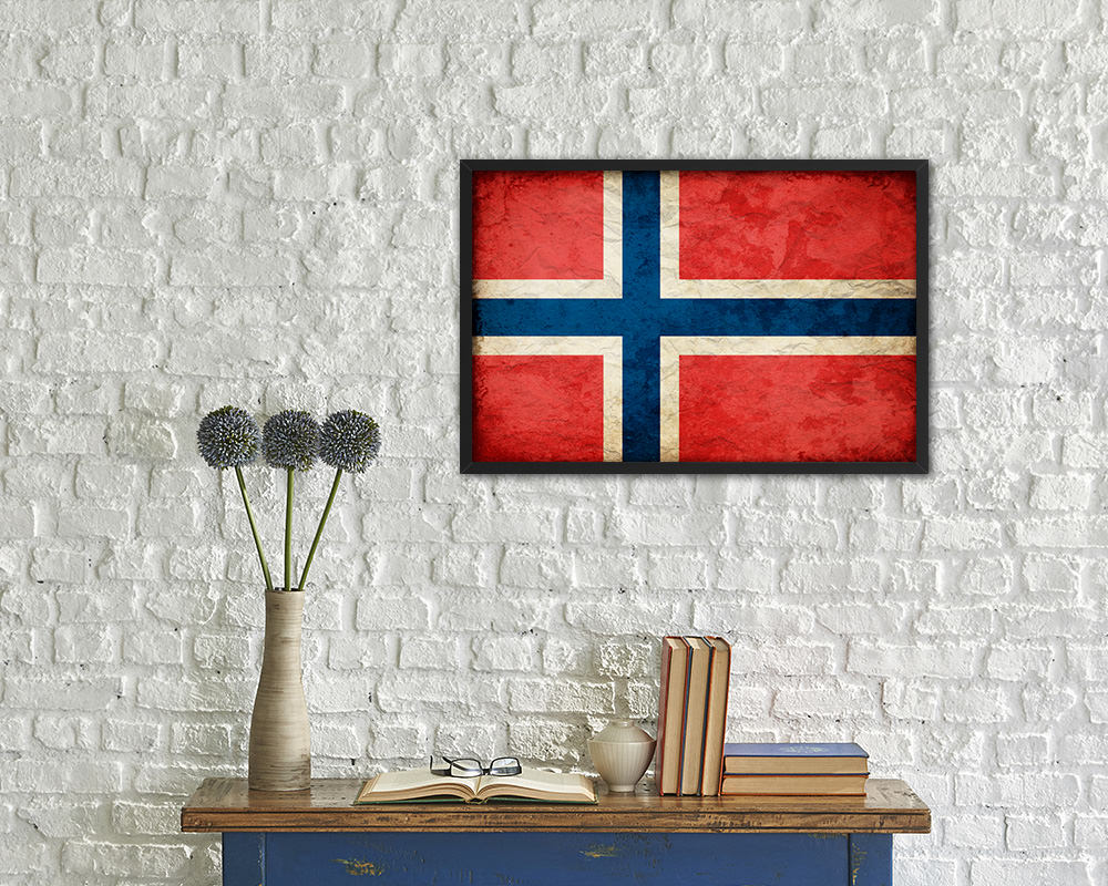 Norway Country Vintage Flag Wood Framed Print Wall Art Decor Gifts