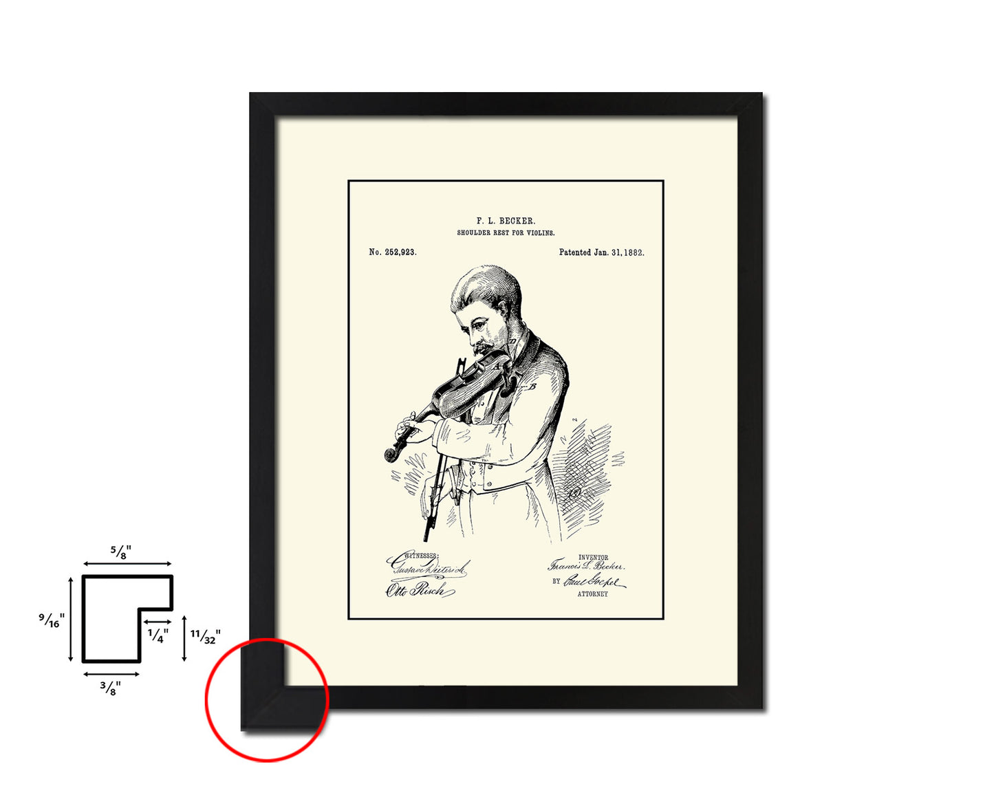 Violins Music Vintage Patent Artwork Black Frame Print Gifts