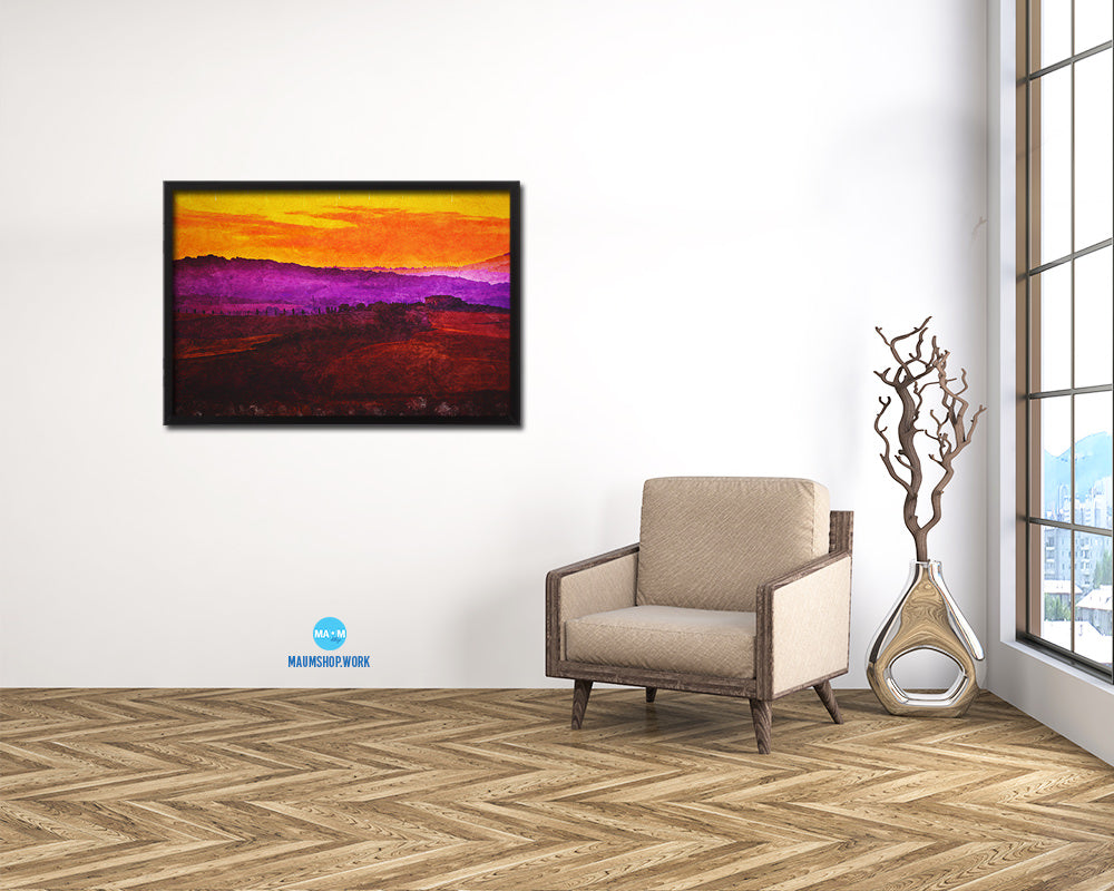 Tuscany, Sunset, Summer Vineyards Artwork Painting Print Art Frame Home Wall Decor Gifts