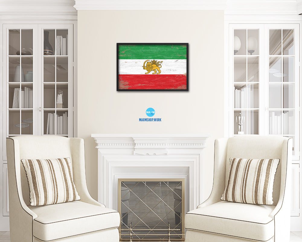 Iran Shabby Chic Country Flag Wood Framed Print Wall Art Decor Gifts