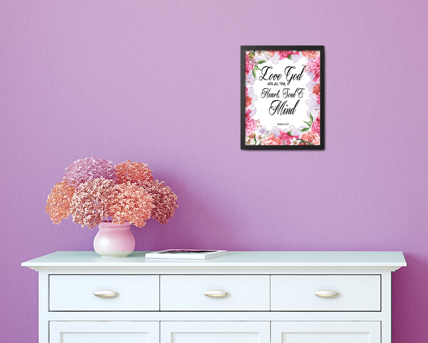 Love God with All Your Heart, Matthew 22:37 Quote Framed Print Home Decor Wall Art Gifts