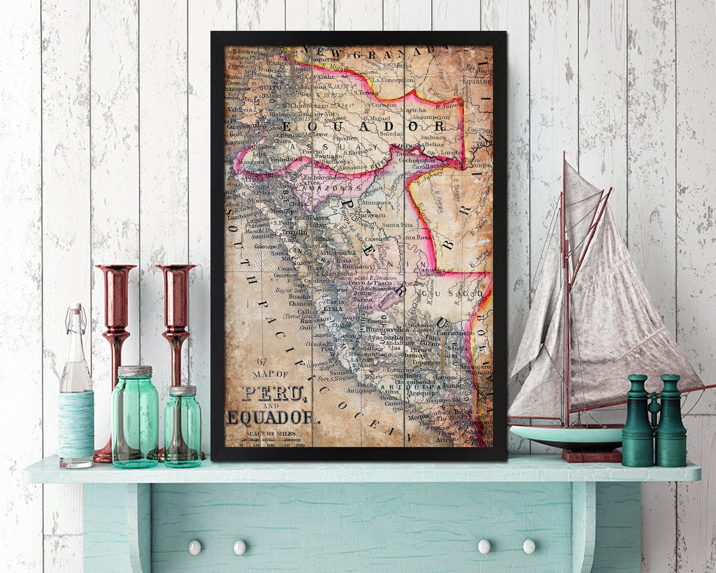 Peru Antique Map Wood Framed Print Art Wall Decor Gifts