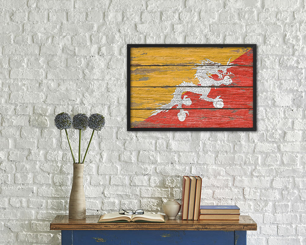 Bhutan Country Wood Rustic National Flag Wood Framed Print Wall Art Decor Gifts