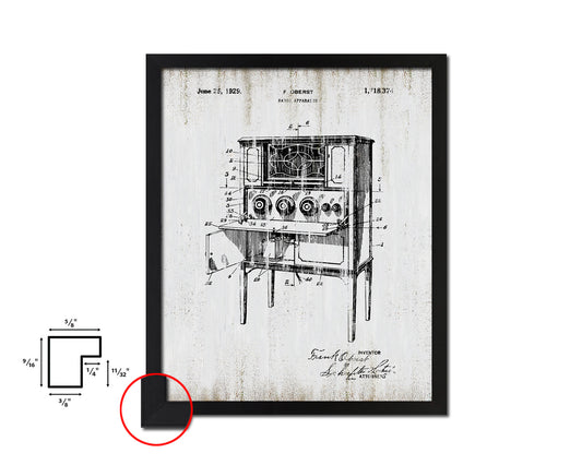 Apparatus Radio Vintage Patent Artwork Black Frame Print Wall Art Decor Gifts