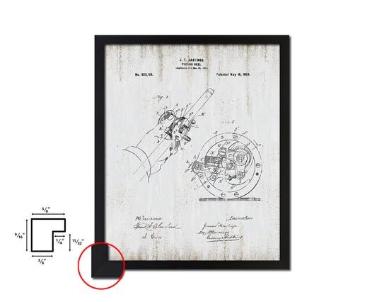 Reel Fishing Vintage Patent Artwork Black Frame Print Wall Art Decor Gifts