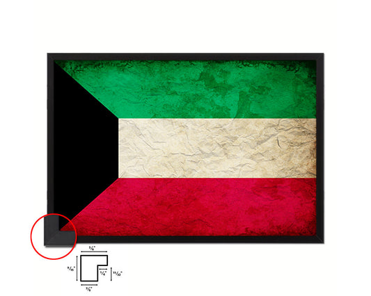 Kuwait Country Vintage Flag Wood Framed Print Wall Art Decor Gifts