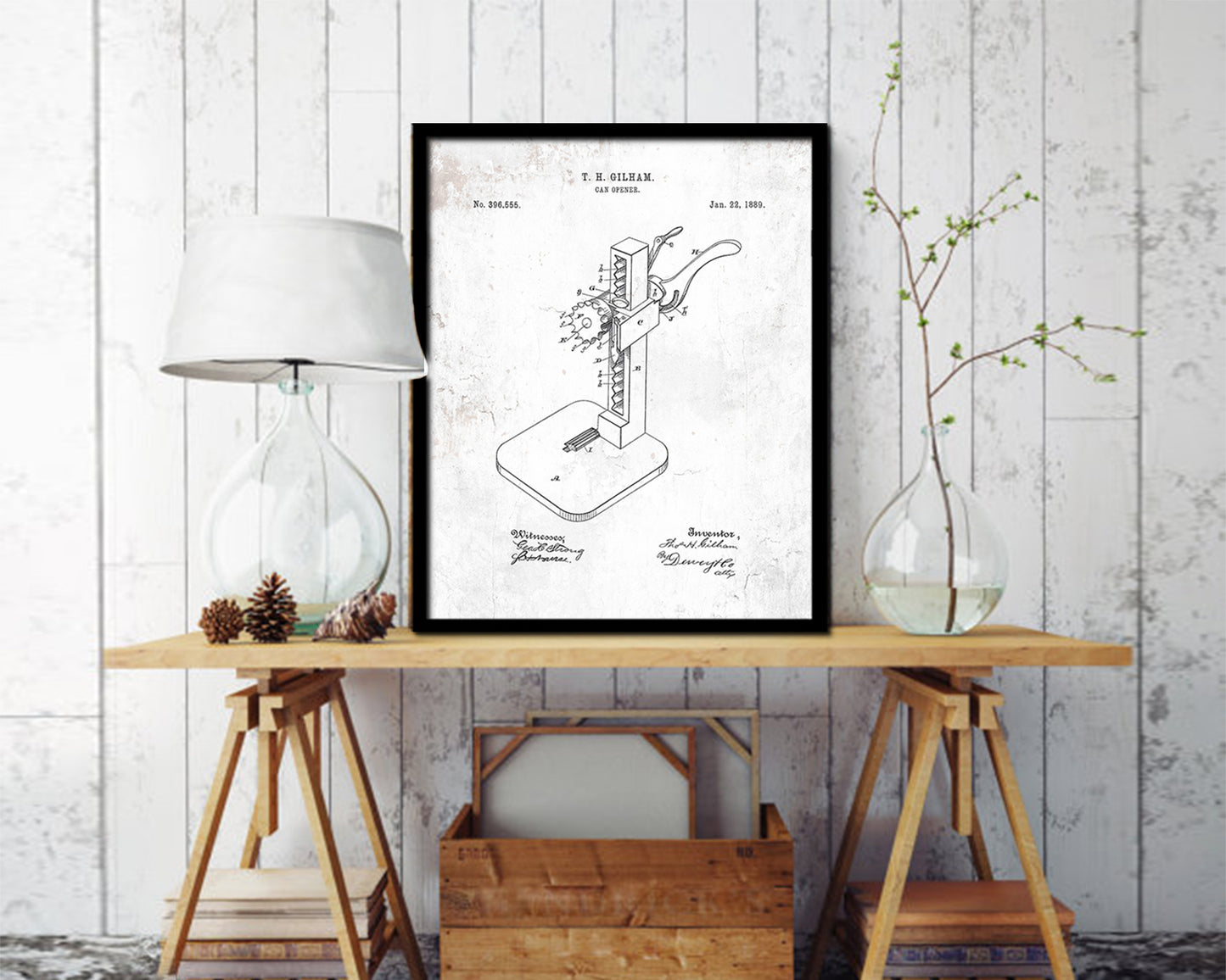 Can Opener Home Vintage Patent Artwork Black Frame Print Wall Art Decor Gifts