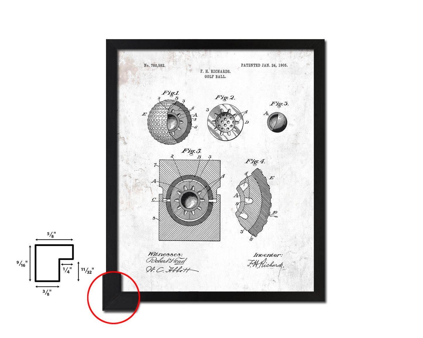 Golf Ball Sports Vintage Patent Artwork Black Frame Print Gifts