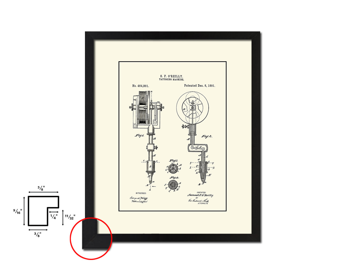 Tattooing Machine Tattoo Vintage Patent Artwork Black Frame Print Gifts