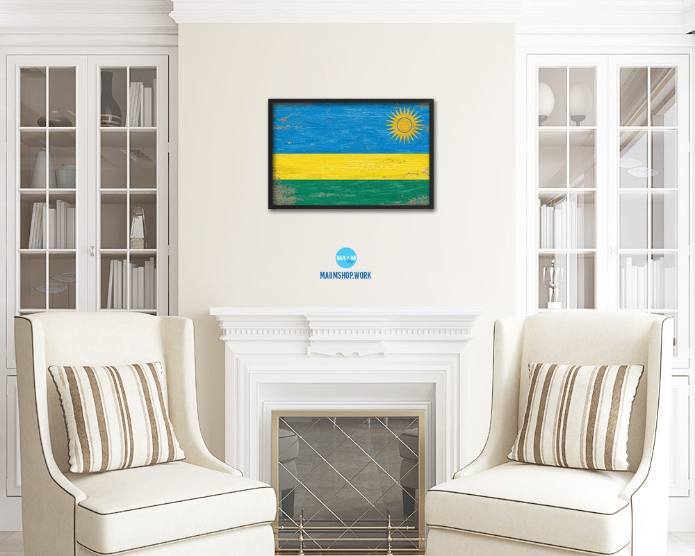 Rwanda Shabby Chic Country Flag Wood Framed Print Wall Art Decor Gifts