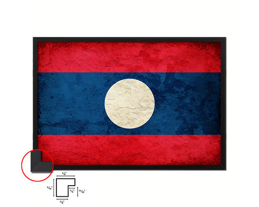 Laos Country Vintage Flag Wood Framed Print Wall Art Decor Gifts