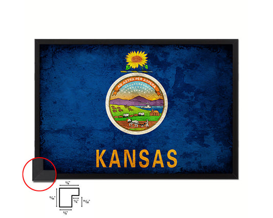 Kansas State Vintage Flag Wood Framed Paper Print Wall Art Decor Gifts