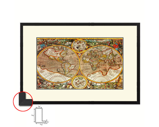 World Old Map Framed Print Art Wall Decor Gifts