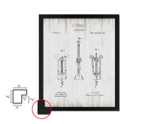 Corkscrew Wine Vintage Patent Artwork Black Frame Print Gifts