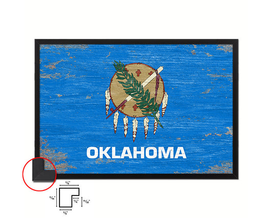 Oklahoma State Shabby Chic Flag Wood Framed Paper Print  Wall Art Decor Gifts