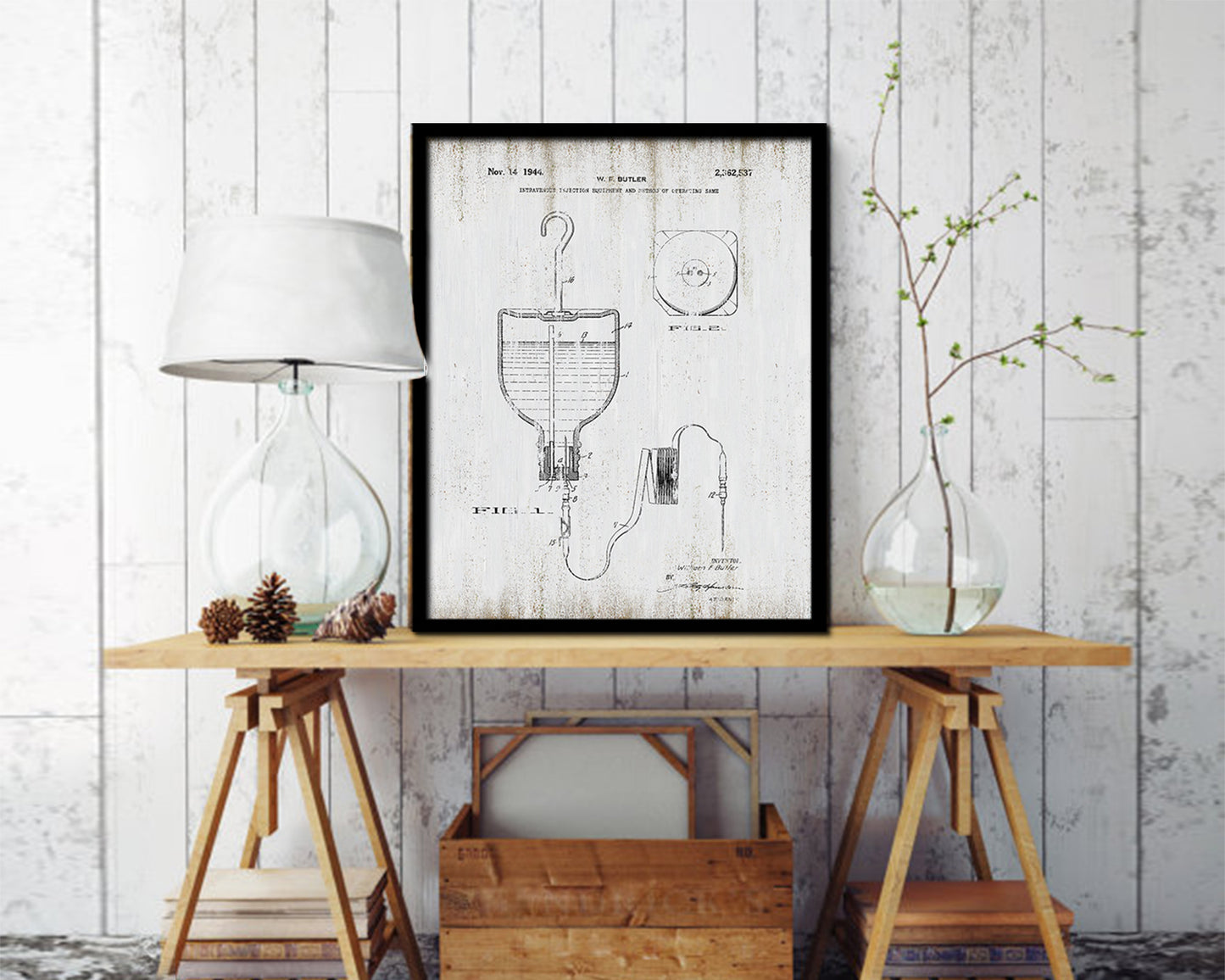 Tools Intravenous Injection Doctor Vintage Patent Artwork Black Frame Print Gifts