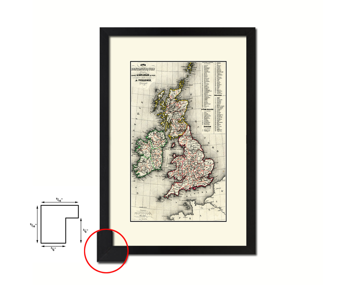 British Isles and Ireland Old Map Wood Framed Print Art Wall Decor Gifts