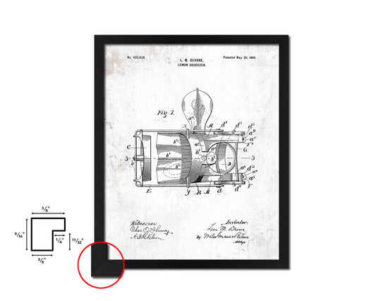 Lemon Squeezer Kitchen Vintage Patent Artwork Black Frame Print Wall Art Decor Gifts