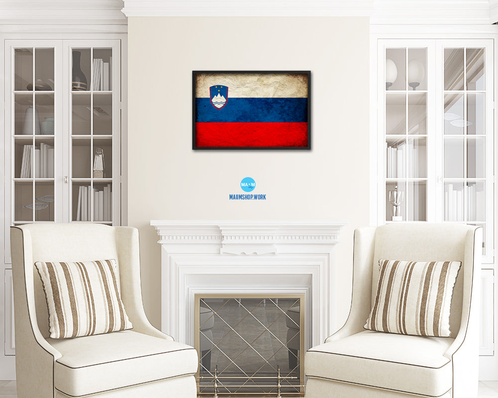 Slovenia Country Vintage Flag Wood Framed Print Wall Art Decor Gifts