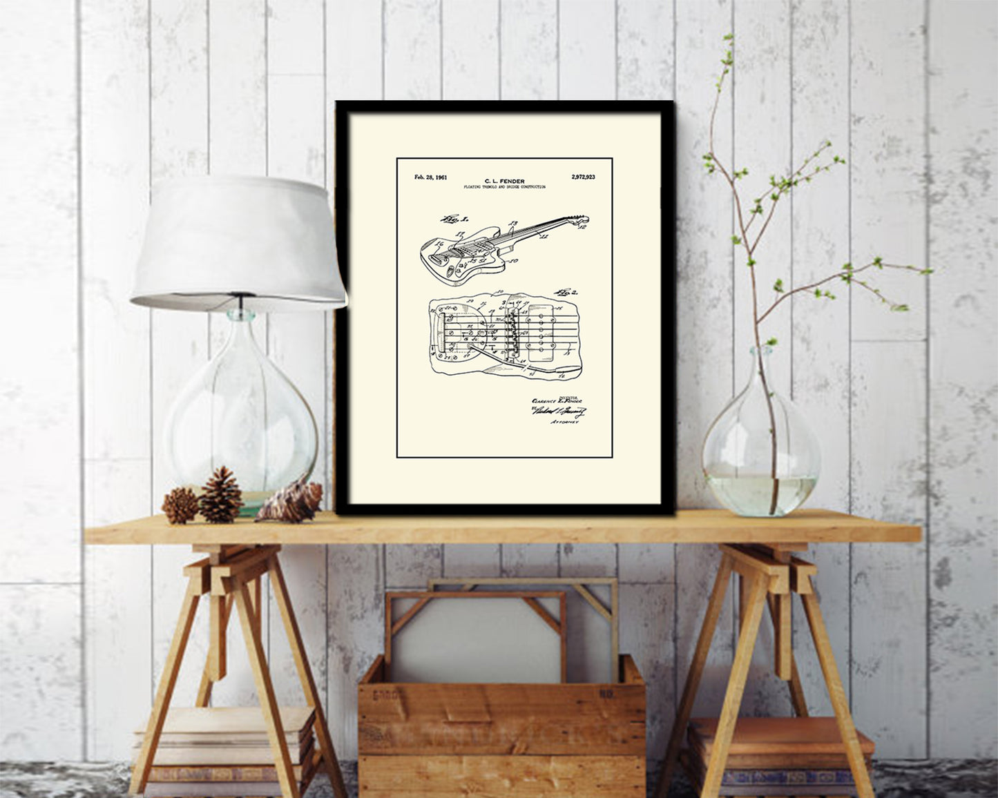 Electric Guitar Tremolo Music Vintage Patent Artwork Black Frame Print Gifts