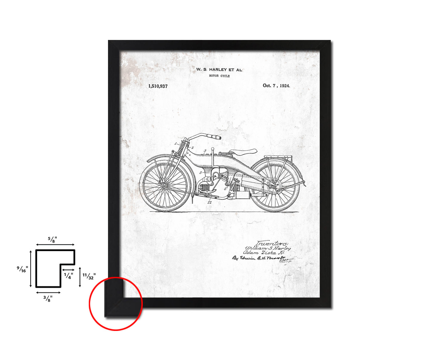 Vehicle Motocycle Vintage Patent Artwork Black Frame Print Gifts