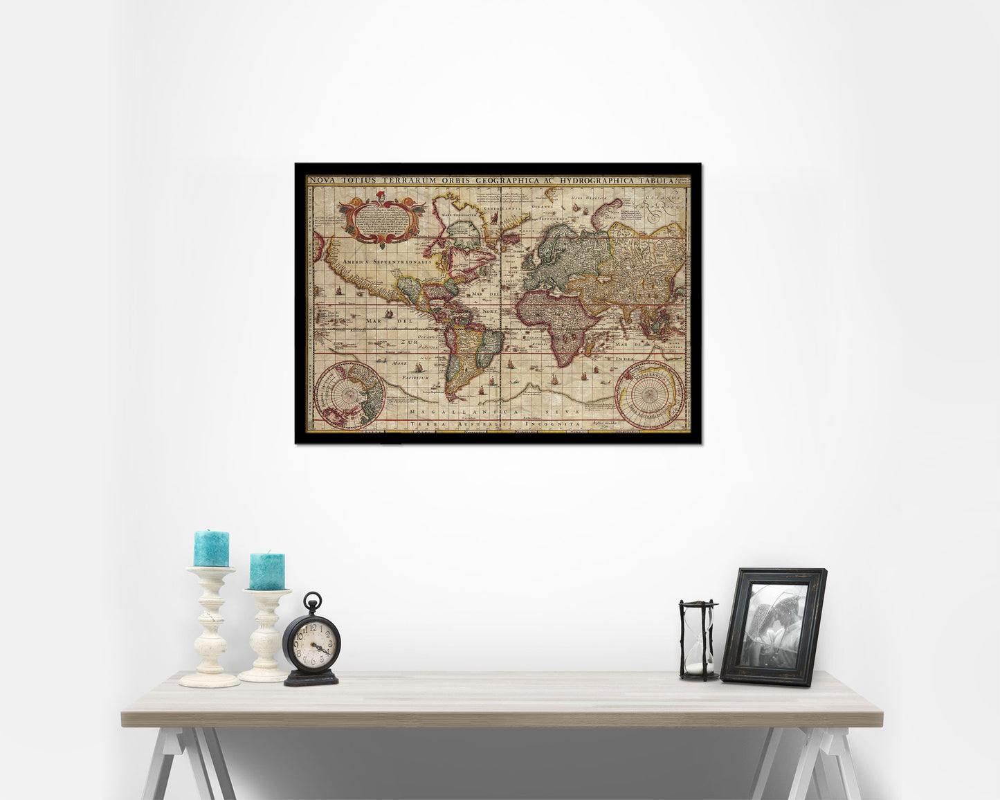 World Nicolaes Visscher in Amsterdam 1652 Historical Map Framed Print Art Wall Decor Gifts