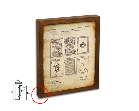 System of Education Playing Card Vintage Patent Artwork Walnut Frame Gifts