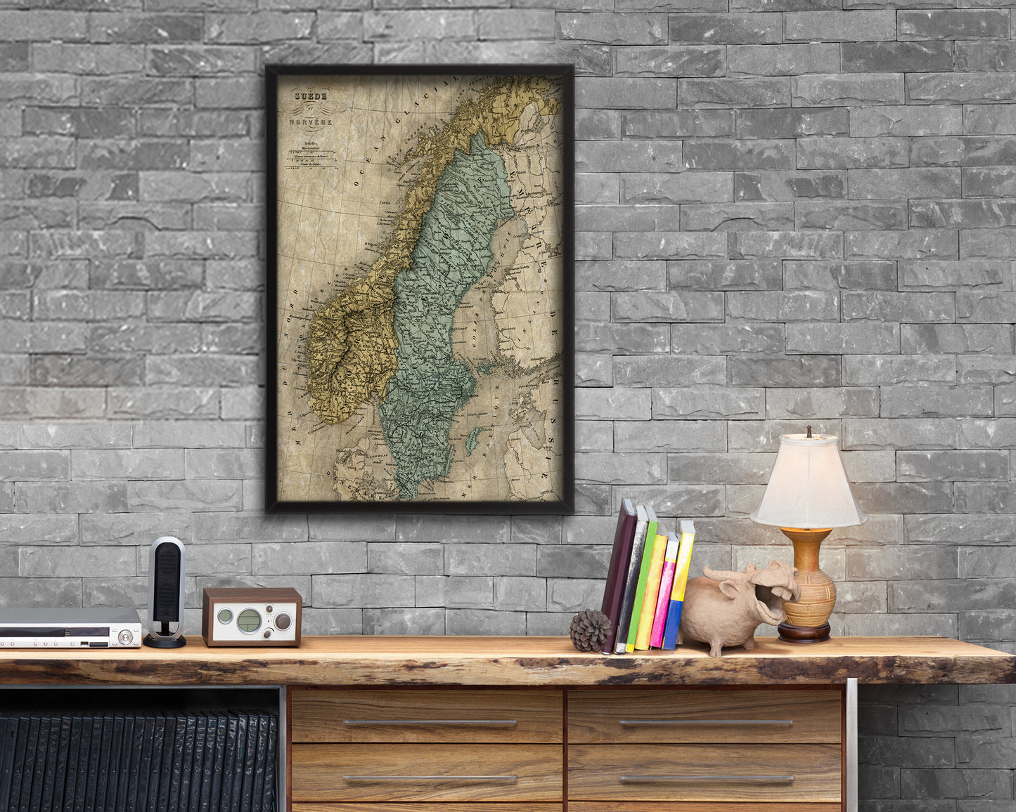 Sweden and Norway Historical Map Wood Framed Print Art Wall Decor Gifts