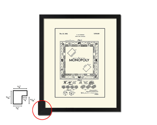 Monopoly Board Game Toy Vintage Patent Artwork Black Frame Print Gifts