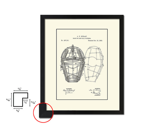 Baseball Mask for Catchers Sports Vintage Patent Artwork Black Frame Print Gifts