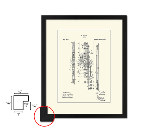 Flute Music Vintage Patent Artwork Black Frame Print Wall Art Decor Gifts