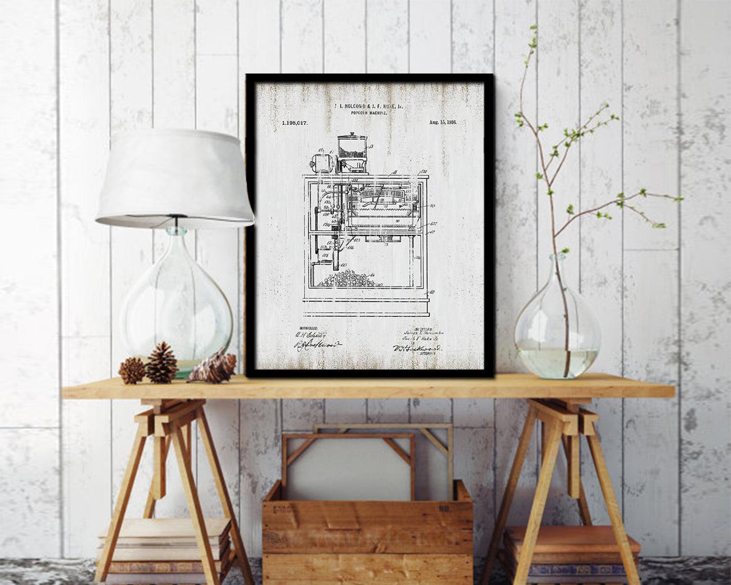 Popcorn Machine Home Vintage Patent Artwork Black Frame Print Wall Art Decor Gifts