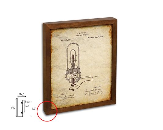 Electric Lights Edison Vintage Patent Artwork Walnut Frame Print Wall Art Decor Gifts