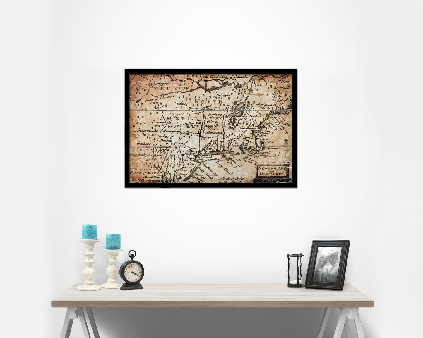 New England United States John Speed 1675 Antique Map Framed Print Art Wall Decor Gifts