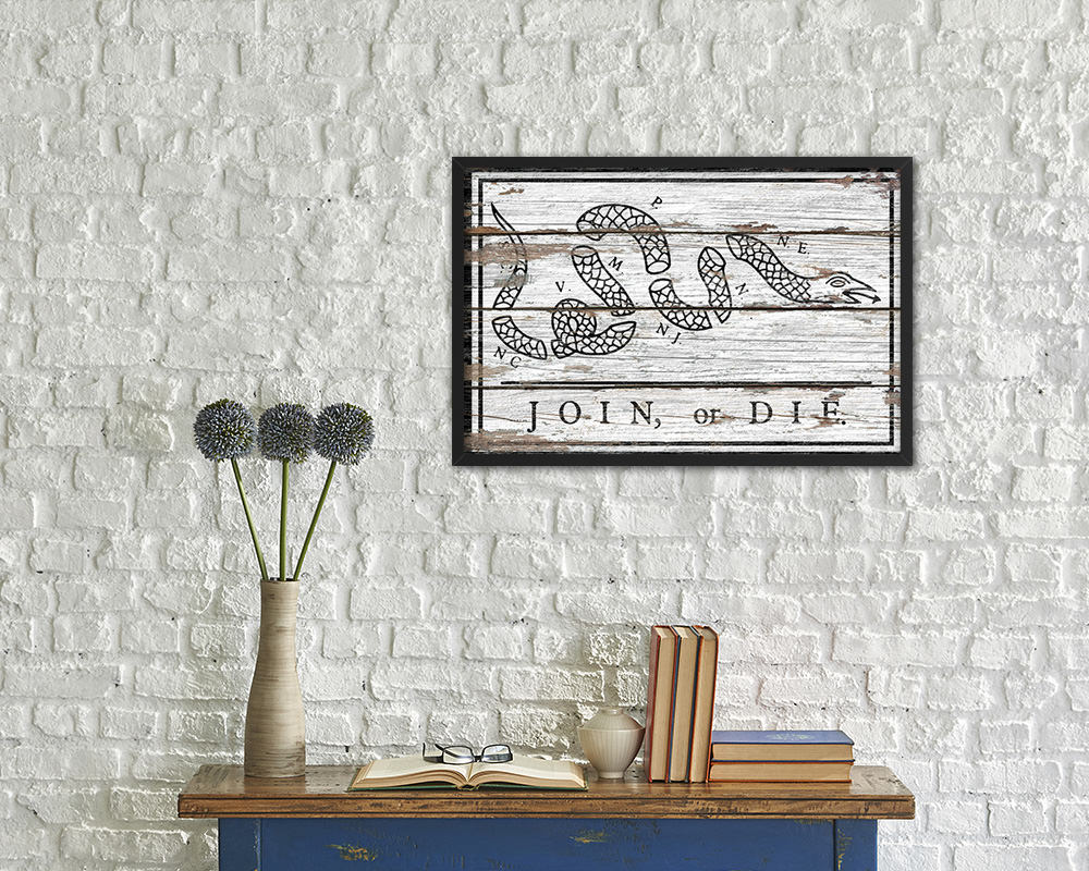 US Join or Die Snake Colonial Revolutionary War Wood Rustic Flag Framed Print Art