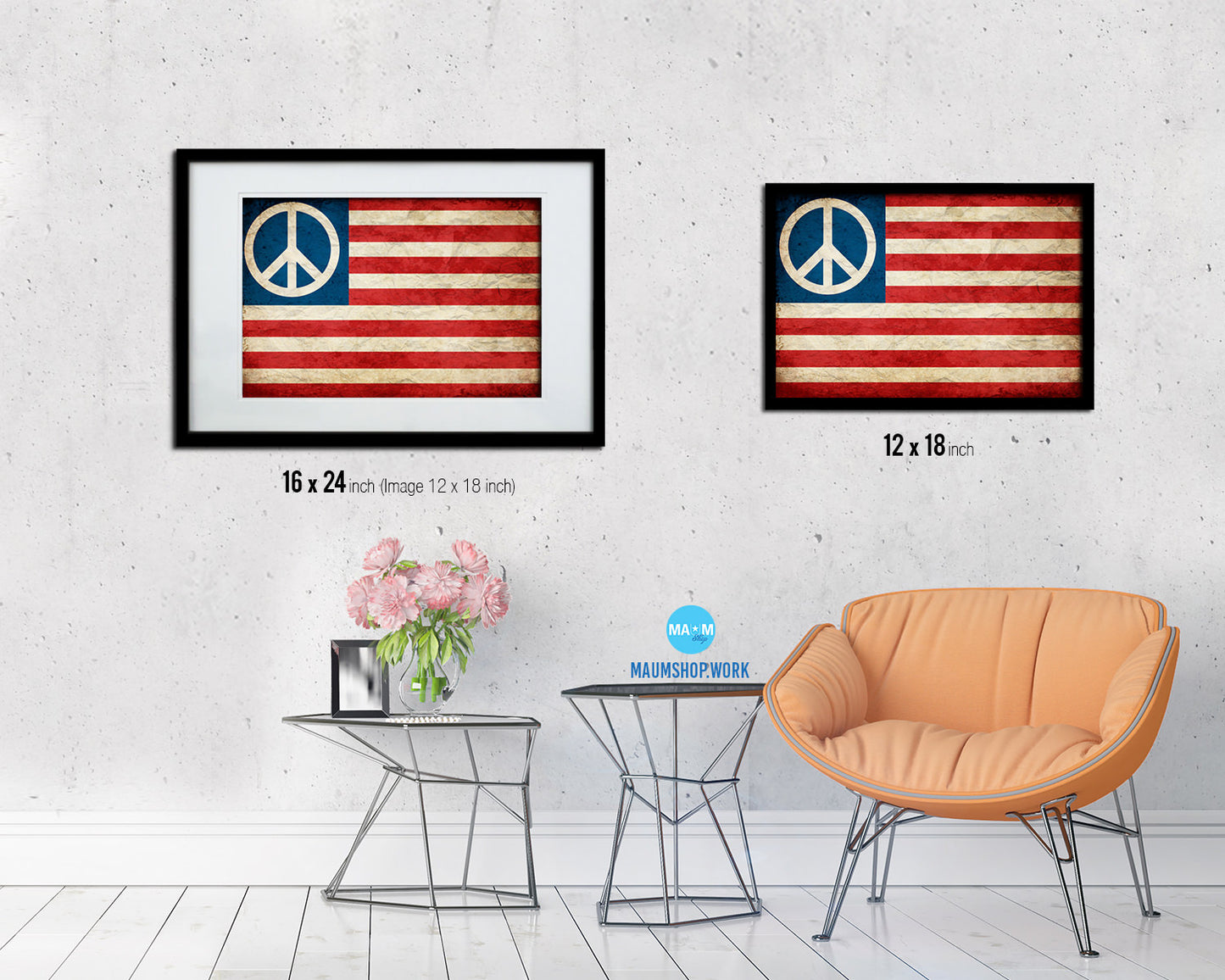 US Peace Sign Anti War American Vintage Military Flag Framed Print Sign Decor Wall Art Gifts