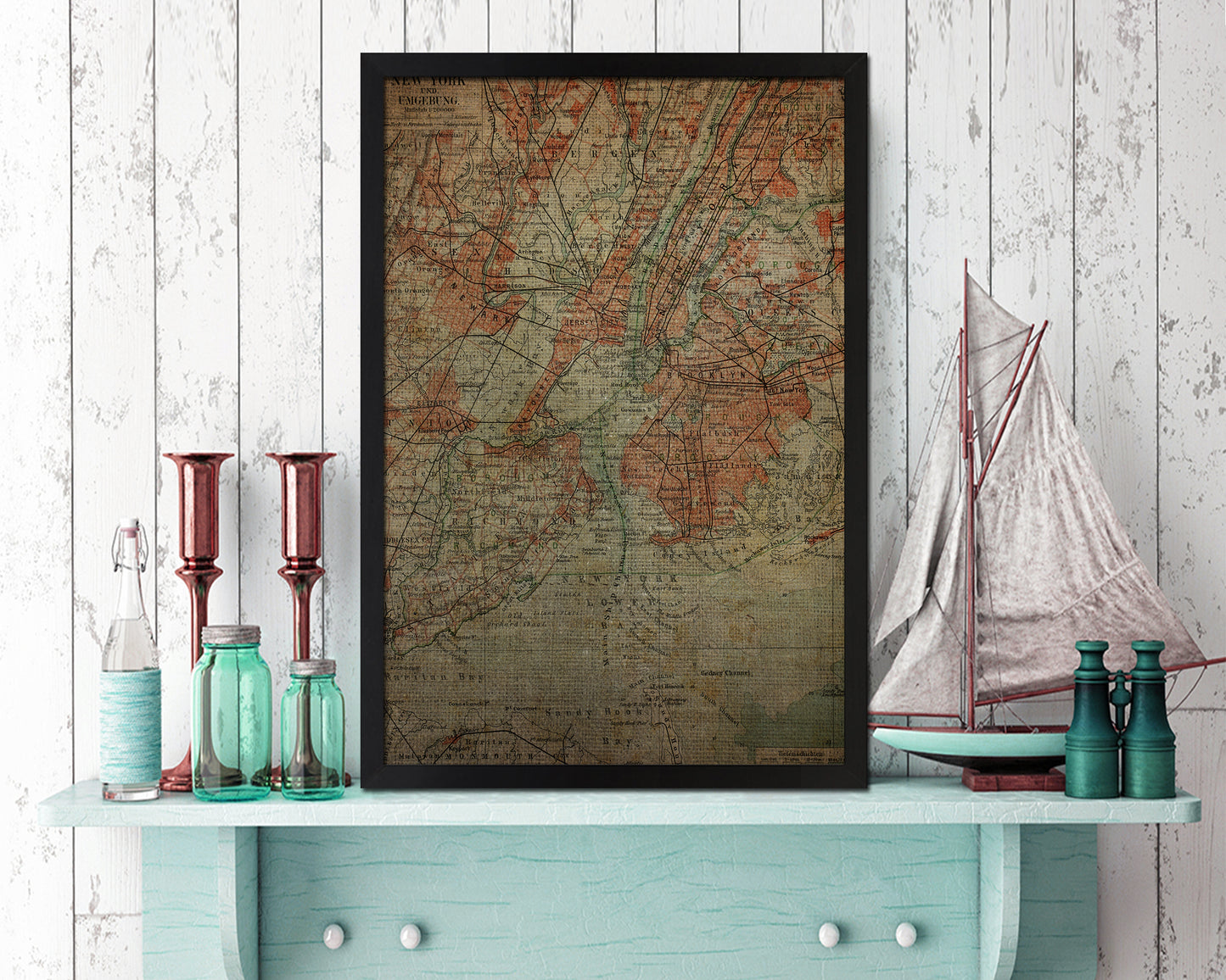 New York End of the Century Period Vintage Map Framed Print Art Gifts