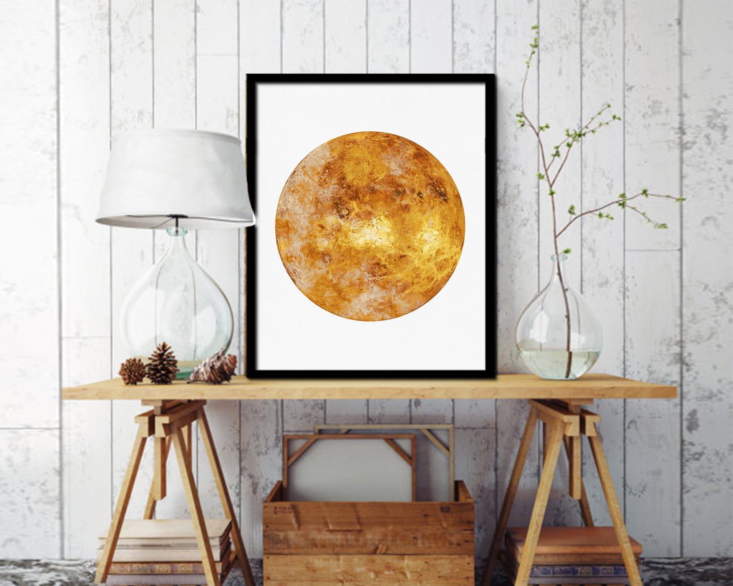 Venus Planet Prints Watercolor Solar System Wood Framed Paper Print Wall Art Decor Gifts