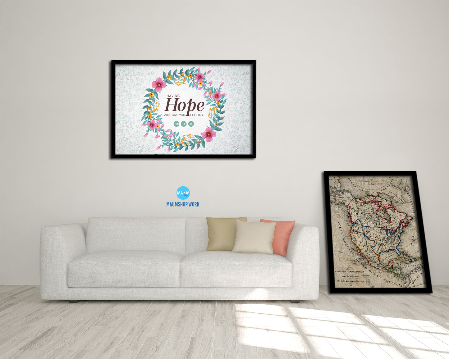 Having hope will give you courage, Job 11:18 Bible Verse Scripture Framed Art