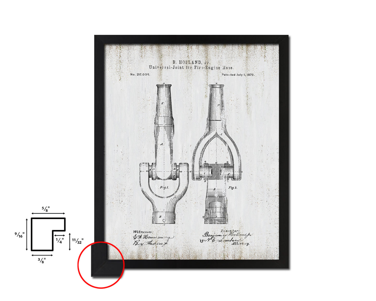 Fire Engine Hose Firefighter Vintage Patent Artwork Black Frame Print Gifts