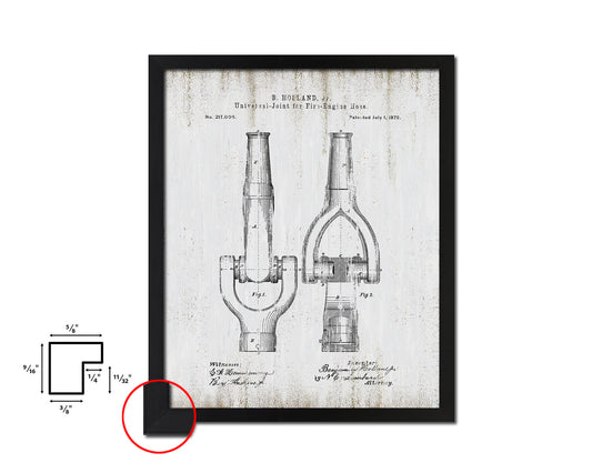 Fire Engine Hose Firefighter Vintage Patent Artwork Black Frame Print Gifts