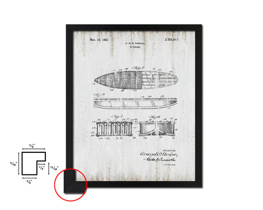 Surfboard Sports Vintage Patent Artwork Black Frame Print Gifts