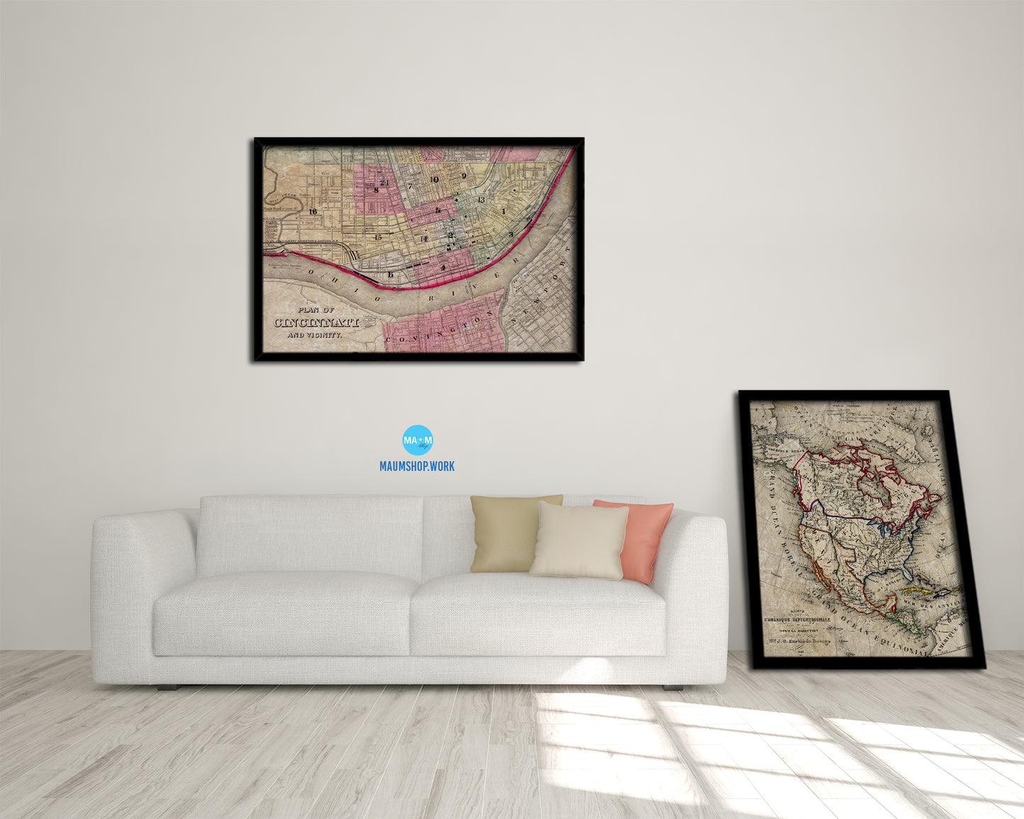 Cincinnati Historical Map Framed Print Art Wall Decor Gifts