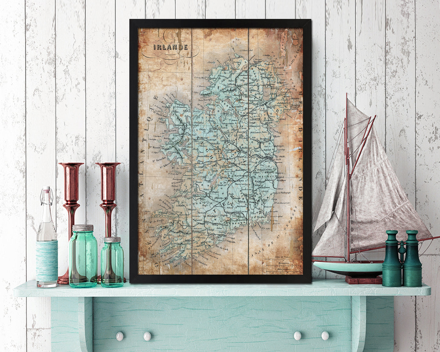 Ireland Antique Map Wood Framed Print Art Wall Decor Gifts