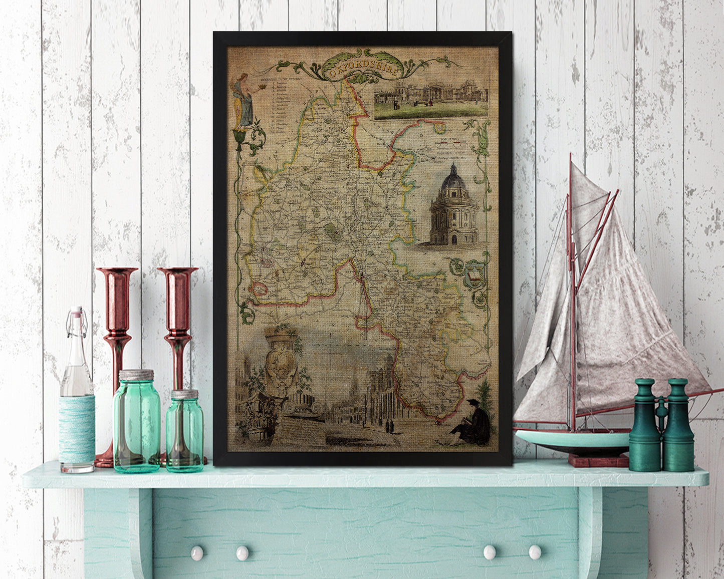 Oxfordshire Vintage Map Wood Framed Print Art Wall Decor Gifts