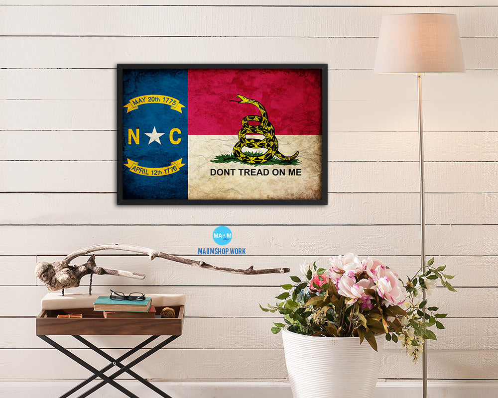 North Carolina State Gadsden Don't Tread On Me Vintage Military Flag Framed Print Art