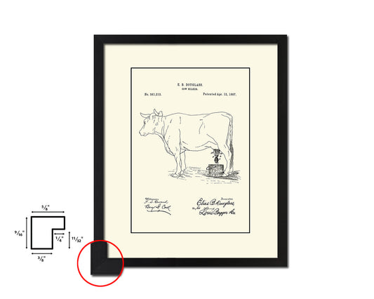 Cow Milker Farming Vintage Patent Artwork Black Frame Print Wall Art Decor Gifts