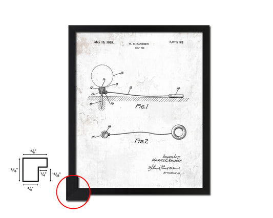 Golf Tee Sports Vintage Patent Artwork Black Frame Print Gifts