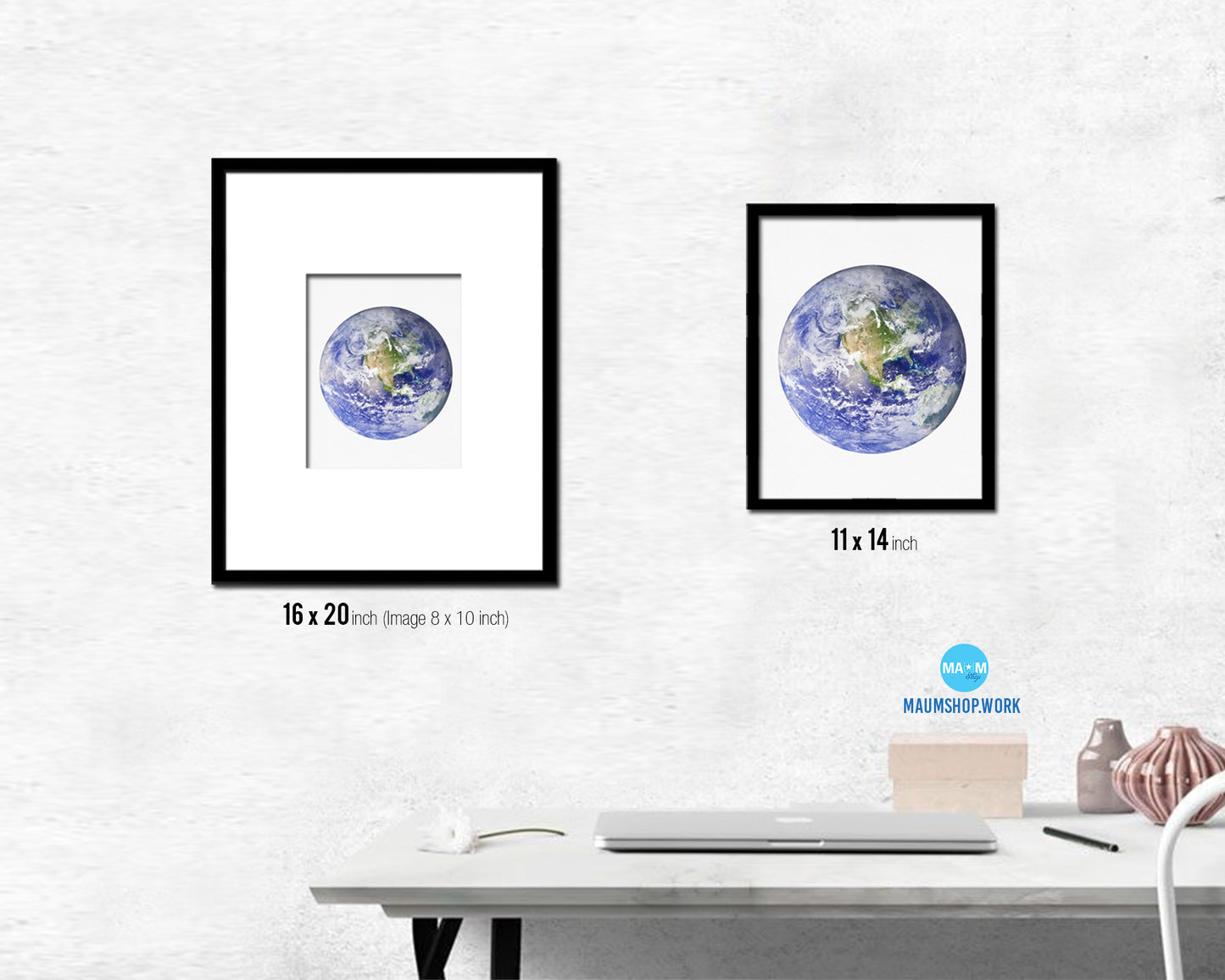 Earth Planet Prints Watercolor Solar System Wood Framed Paper Print Wall Art Decor Gifts