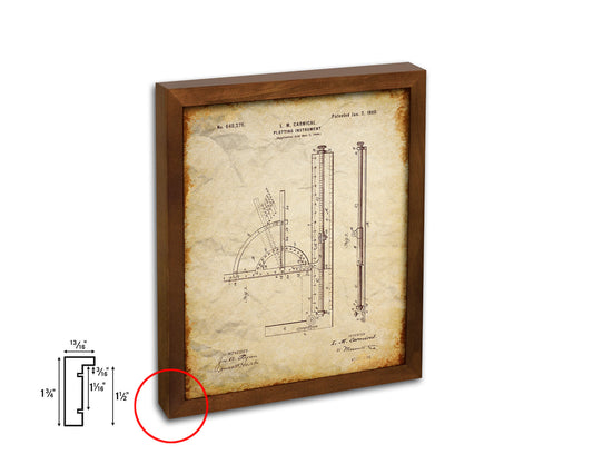 Plotting Instrument Office Vintage Patent Artwork Walnut Frame Gifts